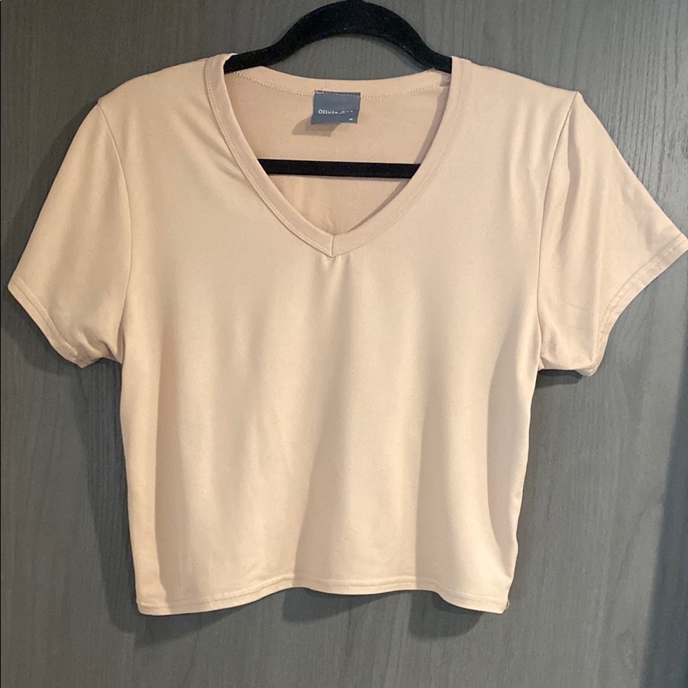 Olivia Rae Women's Cream V-Neck Crop Top